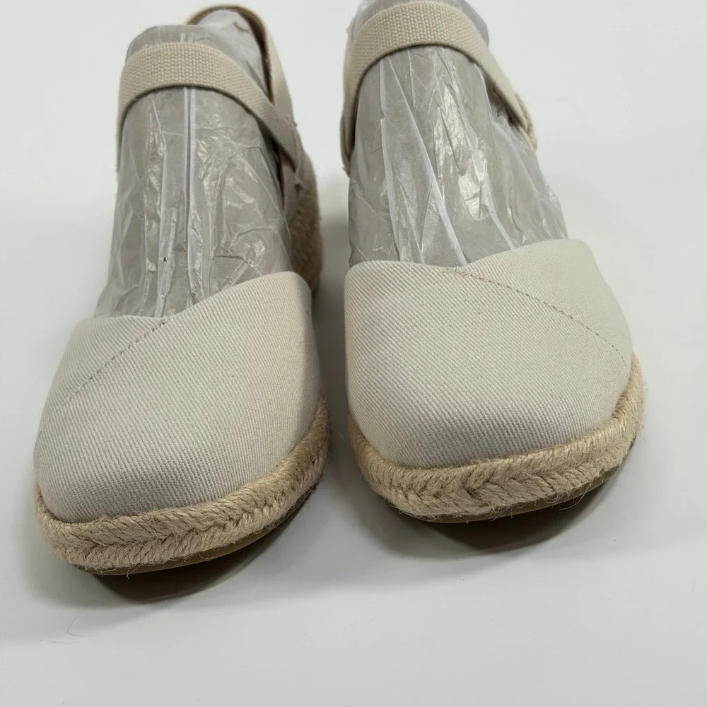 LifeStride Size-9M Womens Pilar Bone Canvas Espadrille Wedge Sandals